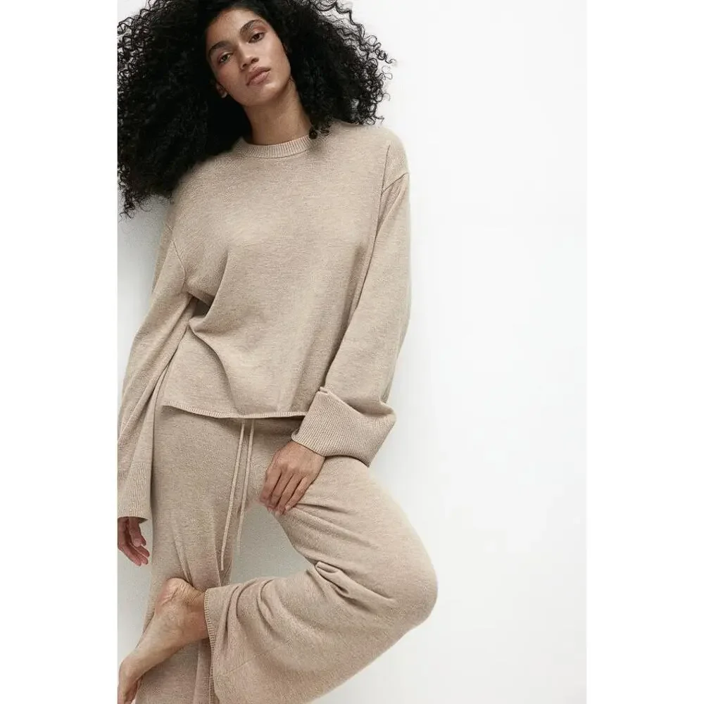 H&M Women's Cashmere-Blend Sweater Size M In Light Beige Melange - Picture 3 of 12